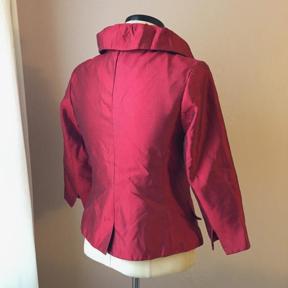 Victor Costa Red Duponi Silk Blazer 6 - Picture 6 of 8